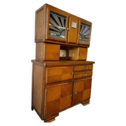 Armoire en bois vintage / vitrine avec accent art déco