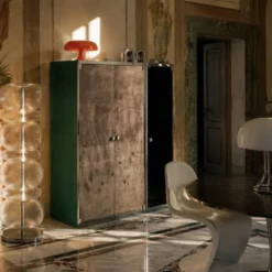Armoire en verre fumé et en daim de Guido Faleschini pour i4 Mariani 1979