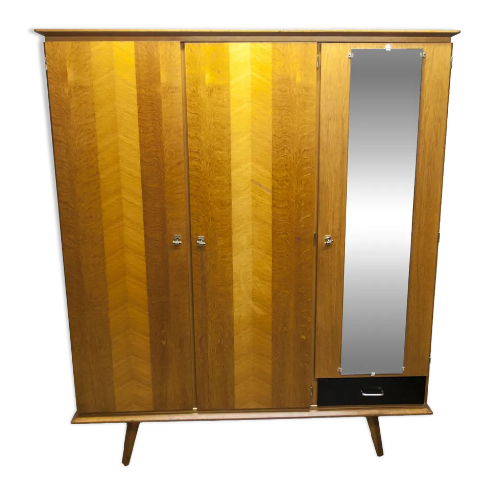 Armoire Française pieds compas 3 portes 1 miroir 27*130 et 1 t