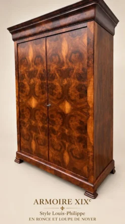 Armoire Louis-Philippe en ronce et loupe de noyer