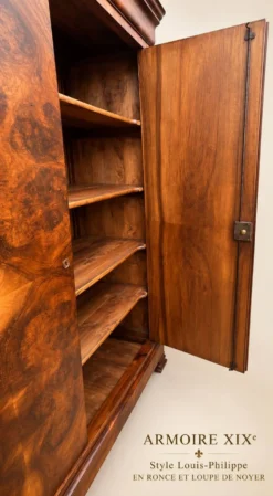 Armoire Louis-Philippe en ronce et loupe de noyer