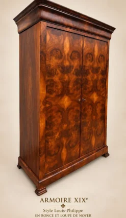 Armoire Louis-Philippe en ronce et loupe de noyer