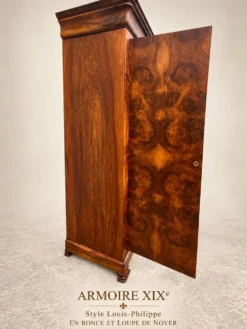 Armoire Louis-Philippe en ronce et loupe de noyer