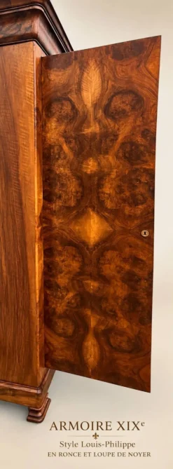 Armoire Louis-Philippe en ronce et loupe de noyer