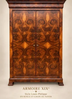 Armoire Louis-Philippe en ronce et loupe de noyer