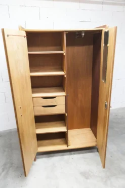 Armoire 1950 Mid-Century Modern en chêne 2 portes, 2 tiroirs