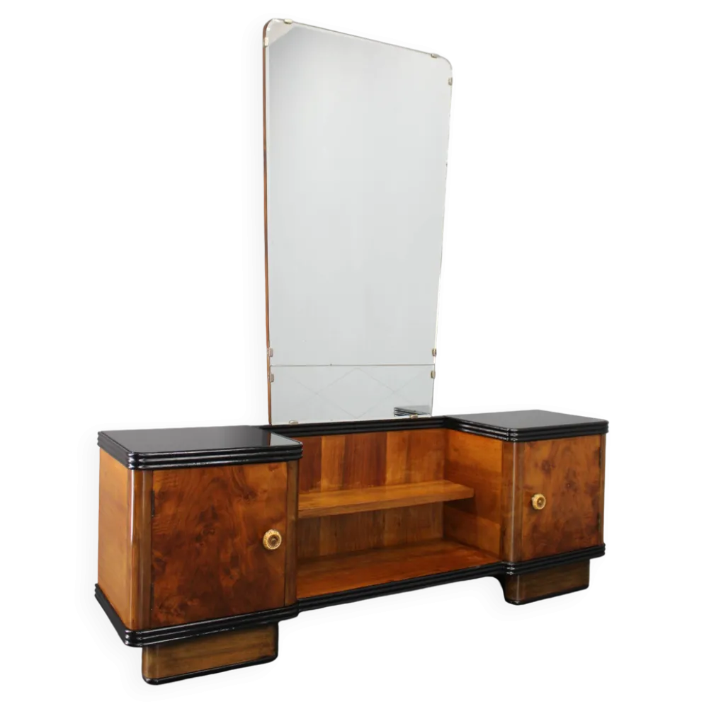 Armoire à miroir Art déco italienne des années 1940 en finition noyer