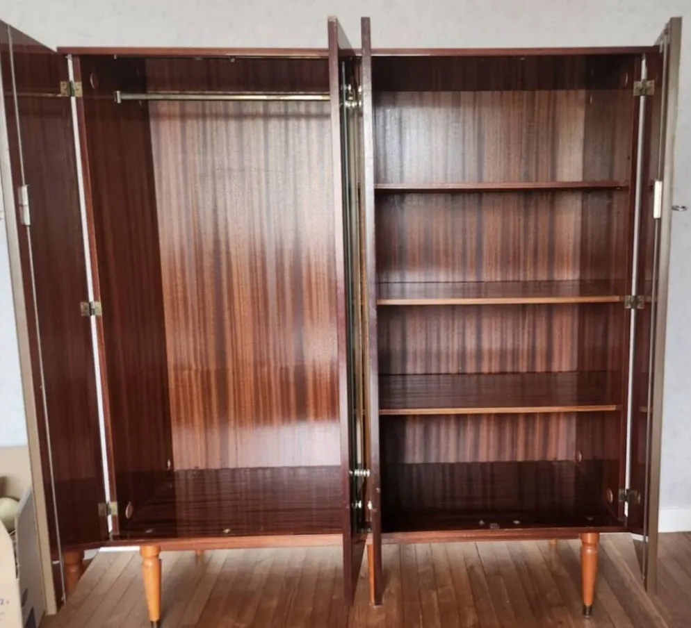 Armoire palissandre, miroirs & laiton doré — style Art Déco