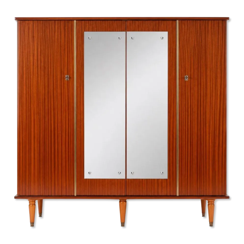 Armoire palissandre, miroirs & laiton doré — style Art Déco