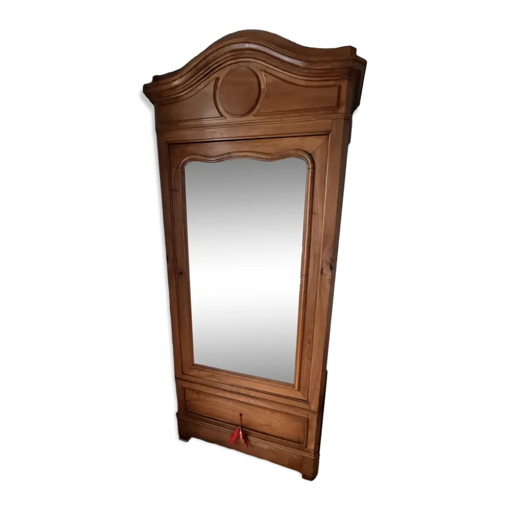 Armoire parisienne ancienne en bois massif et miroir biseauté