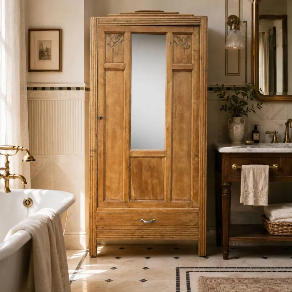 Armoire parisienne art déco chêne brut rénovée