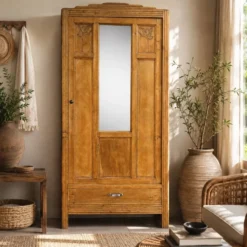 Armoire parisienne art déco chêne brut rénovée