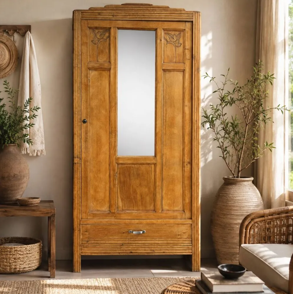 Armoire parisienne art déco chêne brut rénovée