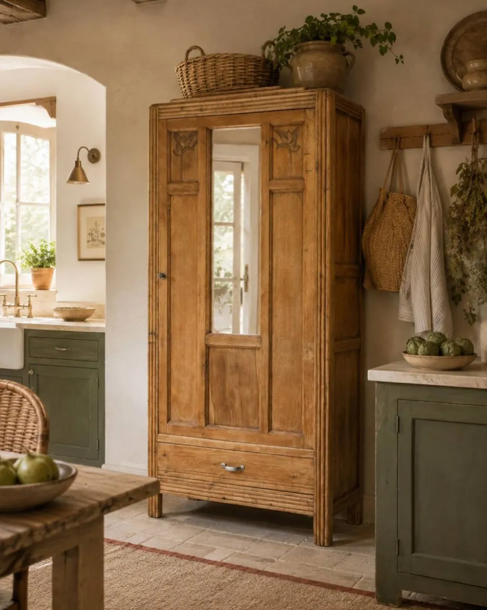 Armoire parisienne art déco chêne brut rénovée