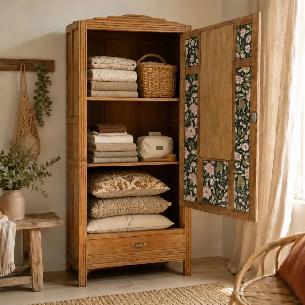 Armoire parisienne art déco chêne brut rénovée