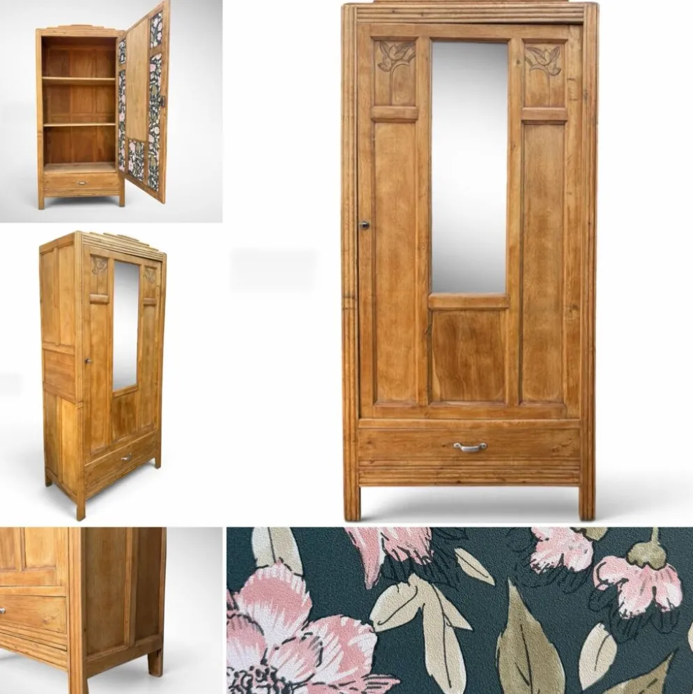 Armoire parisienne art déco chêne brut rénovée