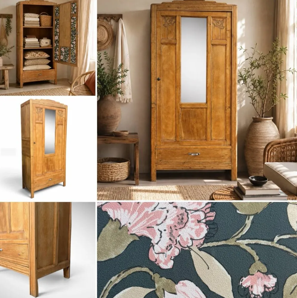 Armoire parisienne art déco chêne brut rénovée