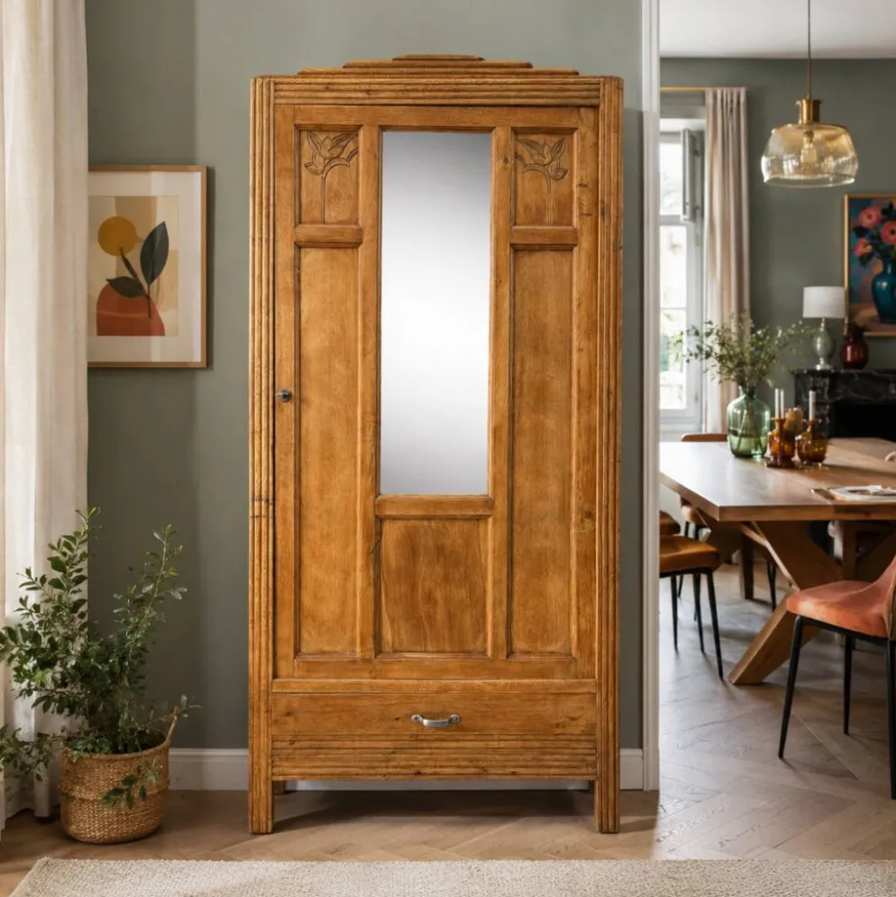Armoire parisienne art déco chêne brut rénovée