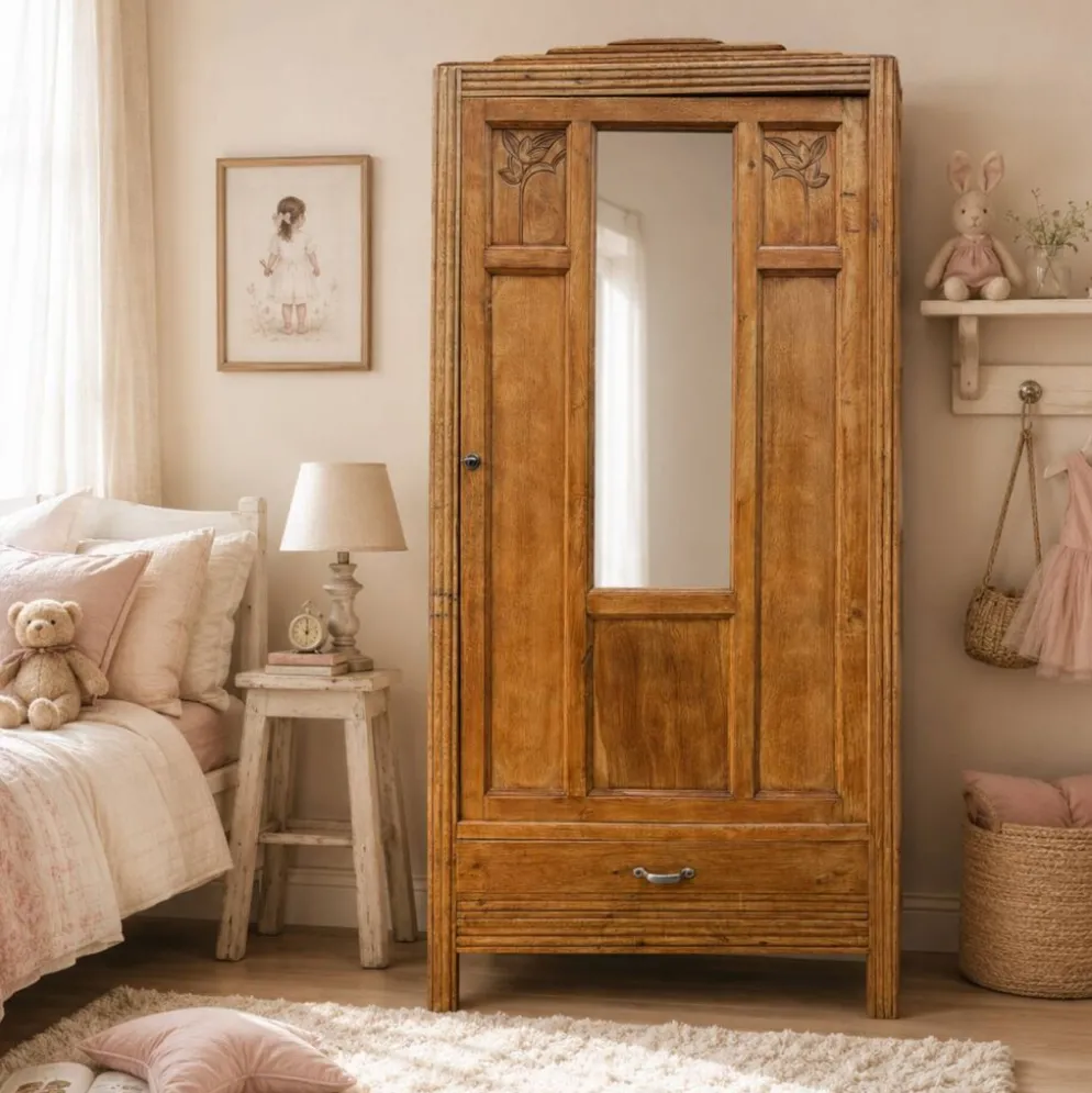 Armoire parisienne art déco chêne brut rénovée