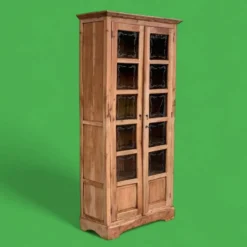 Armoire parisienne en bois brut et vitres gravées 1920