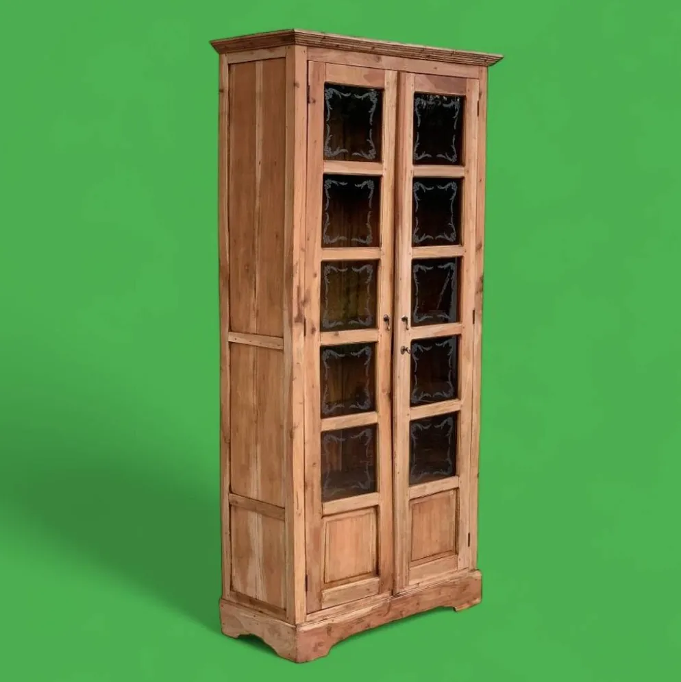 Armoire parisienne en bois brut et vitres gravées 1920