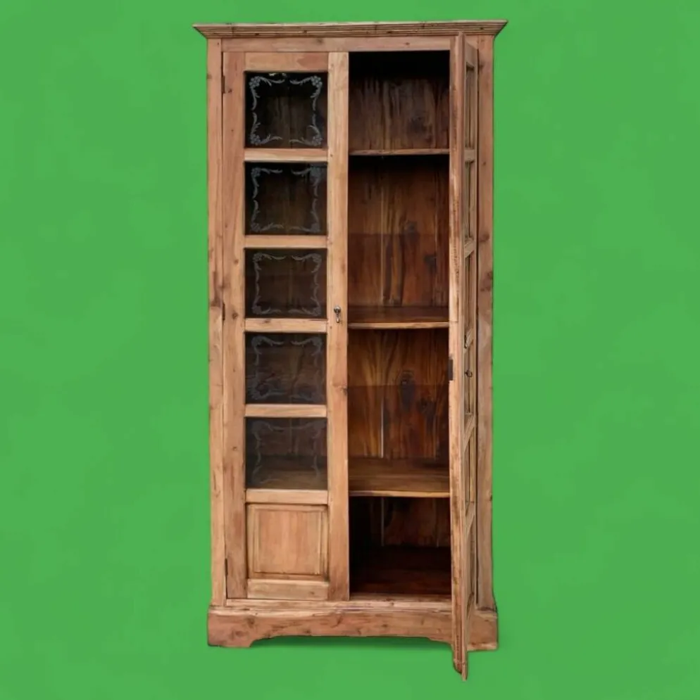 Armoire parisienne en bois brut et vitres gravées 1920