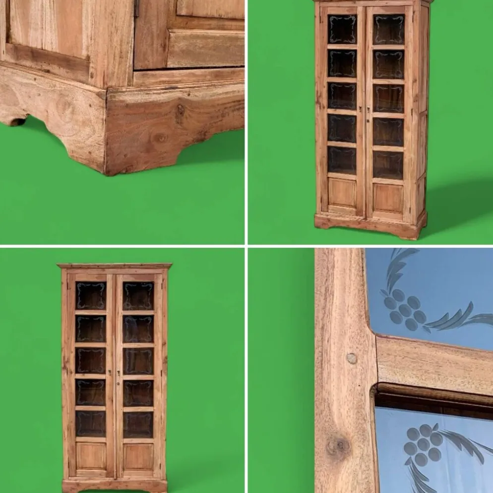 Armoire parisienne en bois brut et vitres gravées 1920