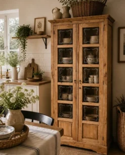 Armoire parisienne en bois brut et vitres gravées 1920