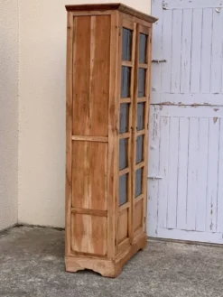 Armoire parisienne en bois brut et vitres gravées 1920