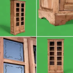 Armoire parisienne en bois brut et vitres gravées 1920