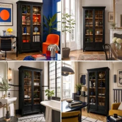 Armoire parisienne noire vitrée rénovée
