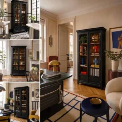 Armoire parisienne noire vitrée rénovée
