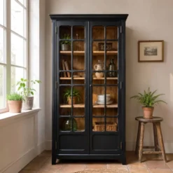 Armoire parisienne noire vitrée rénovée