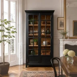 Armoire parisienne noire vitrée rénovée