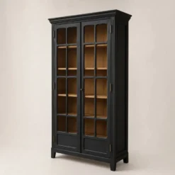 Armoire parisienne noire vitrée rénovée