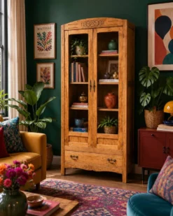 Armoire parisienne vitres biseautées chêne blond art déco 1930