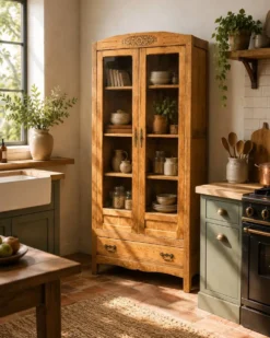 Armoire parisienne vitres biseautées chêne blond art déco 1930
