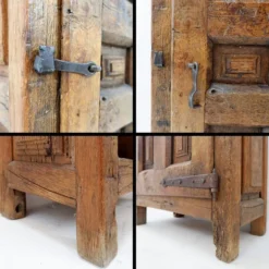 Armoire rustique en bois avec porte à panneau sculpté et ferrures en fer - Espagne, début XIXe siècle