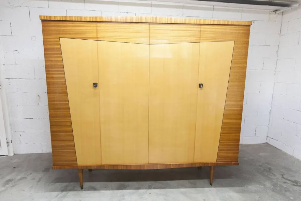 Armoire 1960 scandinave bois blond vernis atypique 4 portes 3