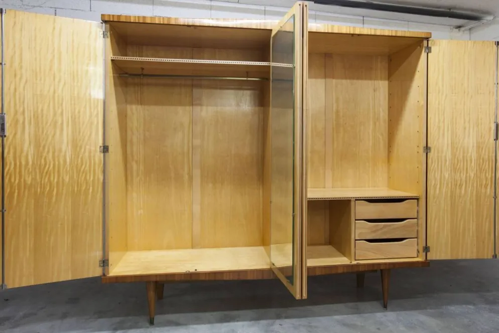 Armoire 1960 scandinave bois blond vernis atypique 4 portes 3