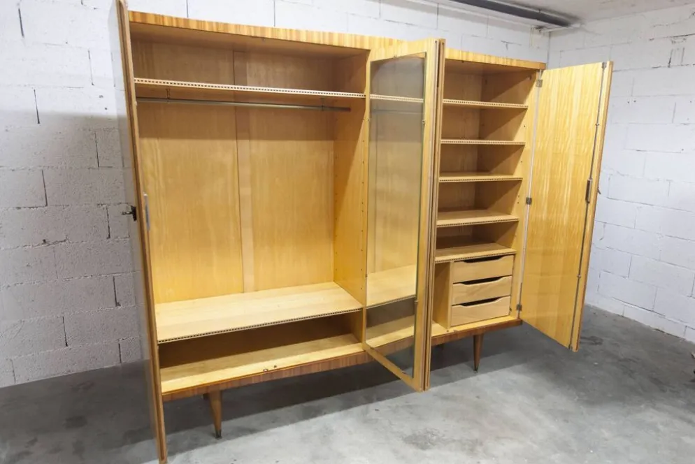 Armoire 1960 scandinave bois blond vernis atypique 4 portes 3