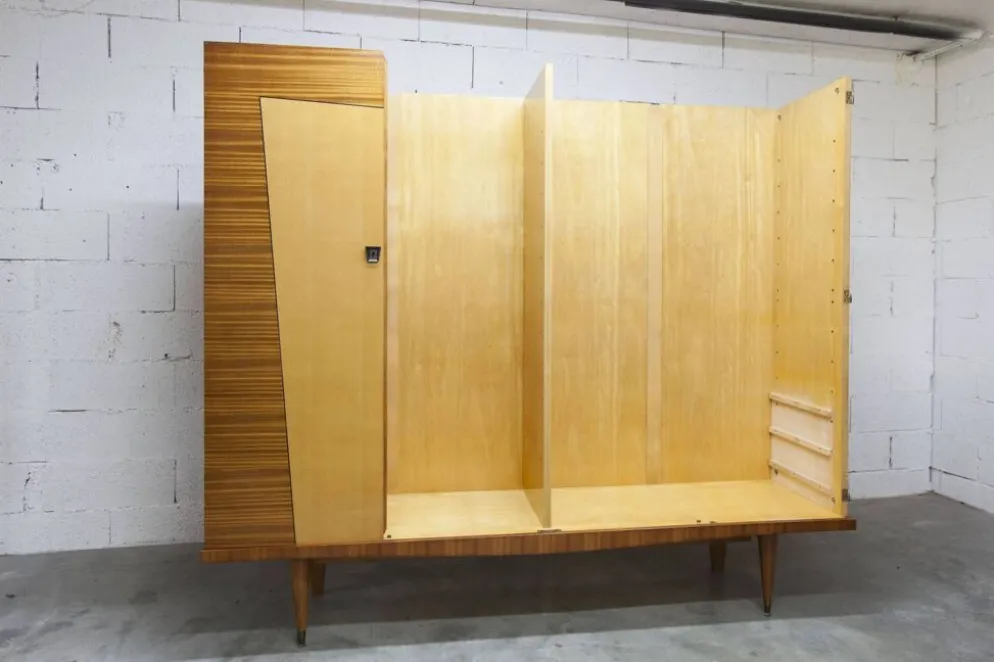 Armoire 1960 scandinave bois blond vernis atypique 4 portes 3