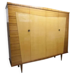 Armoire 1960 scandinave bois blond vernis atypique 4 portes 3