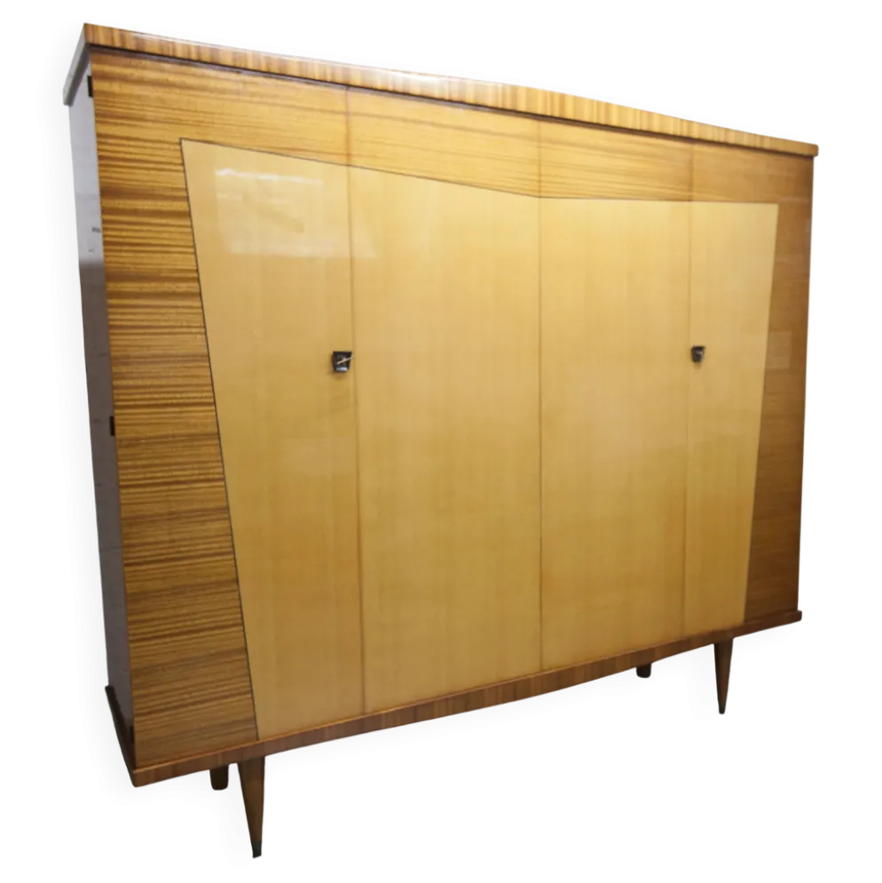Armoire 1960 scandinave bois blond vernis atypique 4 portes 3