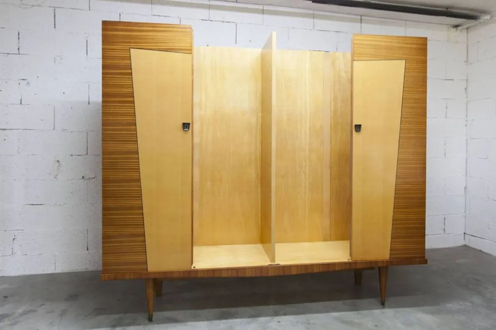 Armoire 1960 scandinave bois blond vernis atypique 4 portes 3
