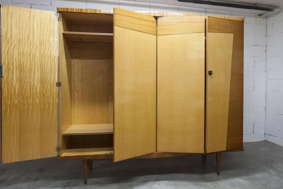 Armoire 1960 scandinave bois blond vernis atypique 4 portes 3