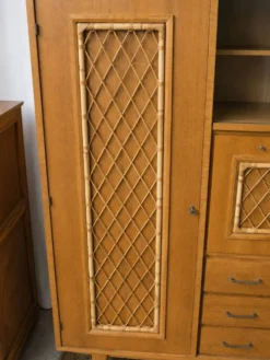 Armoire-secrétaire (3 tiroirs) 1960 en bois et rotin