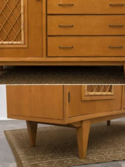 Armoire-secrétaire (3 tiroirs) 1960 en bois et rotin