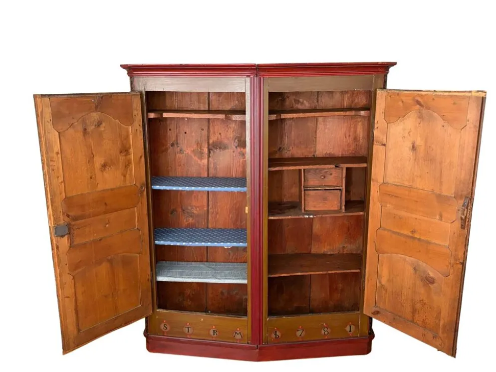 Armoire suisse ancienne peinte à la main – art populaire alpin – datée 1781