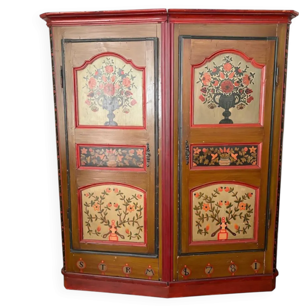 Armoire suisse ancienne peinte à la main – art populaire alpin – datée 1781